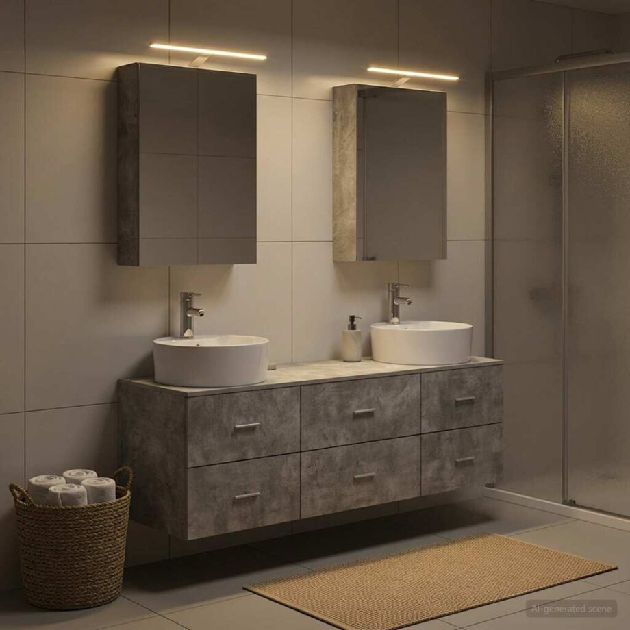 vidaXL Badkamermeubelset 5 st Betongrijs Bewerkt hout en glas vidaXL Badkamermeubelset 5 st Betongrijs Bewerkt hout en glas afbeelding 1