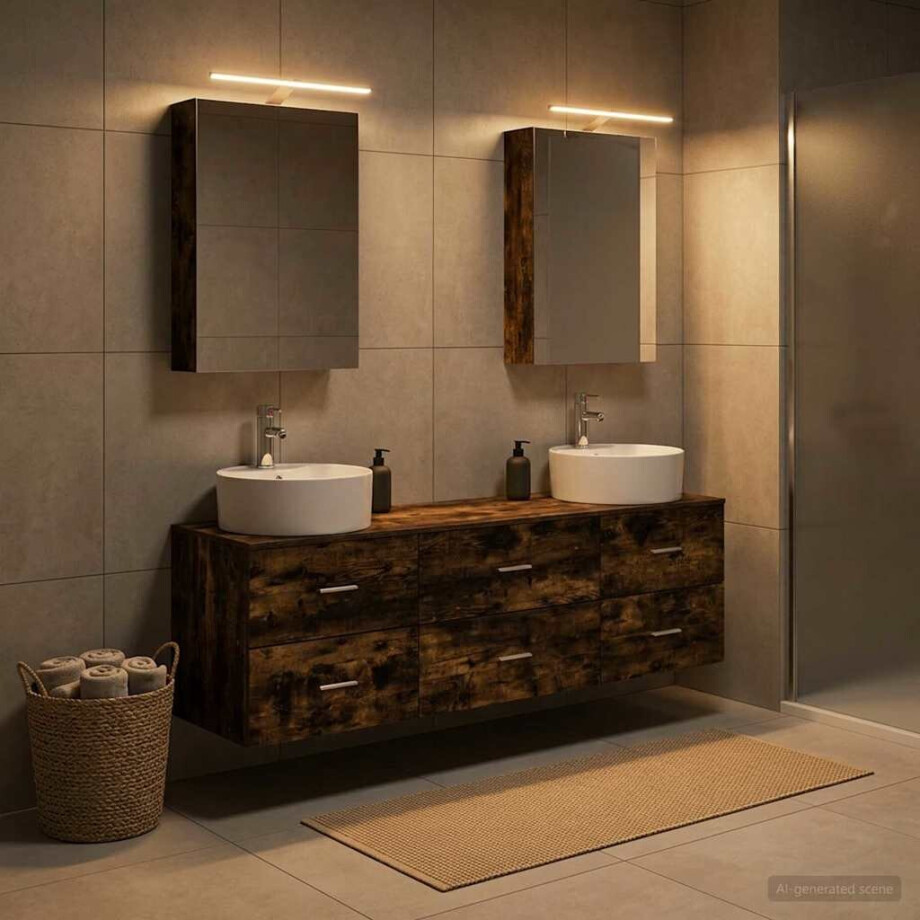 vidaXL Badkamermeubelset 5 st Gerookt eiken Bewerkt hout en glas vidaXL Badkamermeubelset 5 st Gerookt eiken Bewerkt hout en glas afbeelding 1
