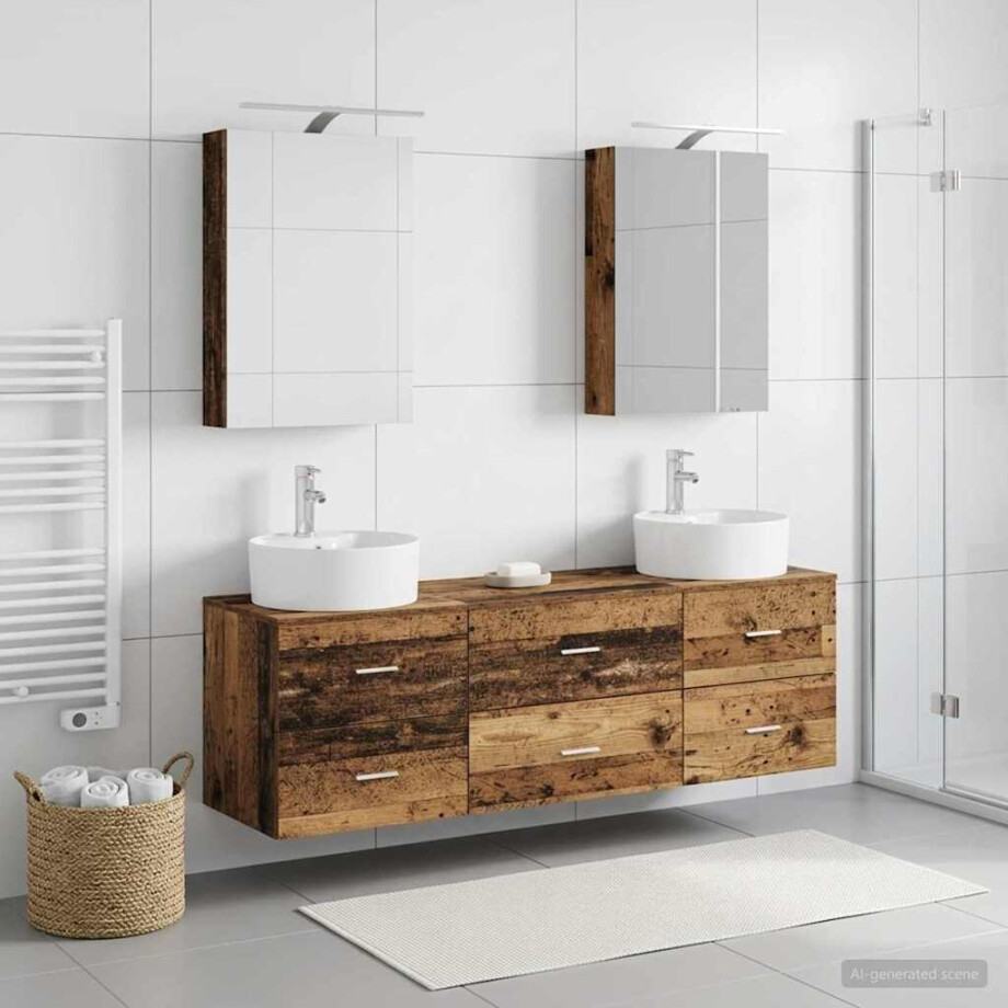 vidaXL Badkamermeubelset 5 st Oud hout Bewerkt hout en glas afbeelding 1