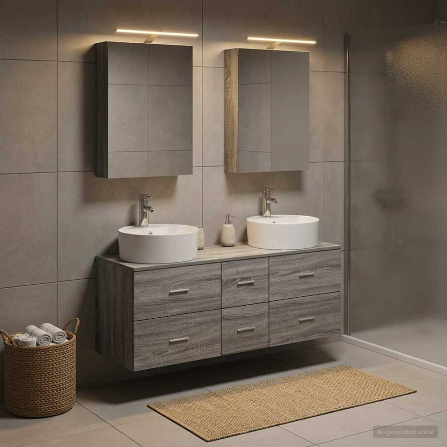 vidaXL Badkamermeubelset 5 st Grijs Sonoma Bewerkt hout en glas afbeelding 1
