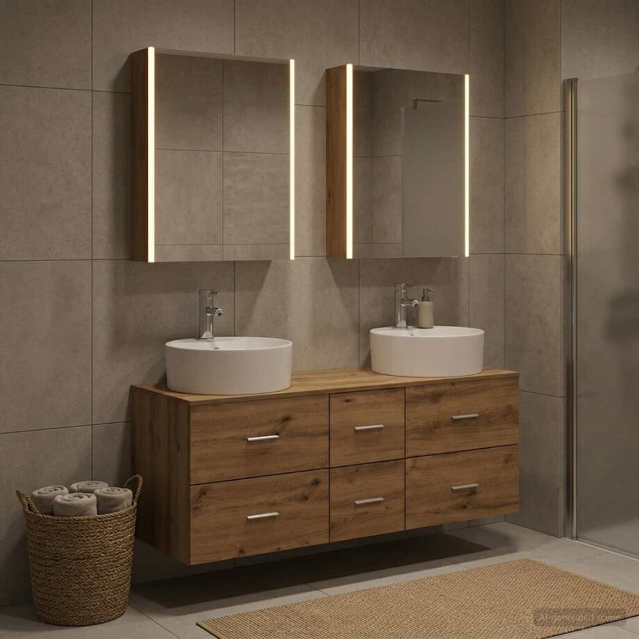 vidaXL Badkamermeubelset 5 st Artisanaal eiken Bewerkt hout en glas afbeelding 1