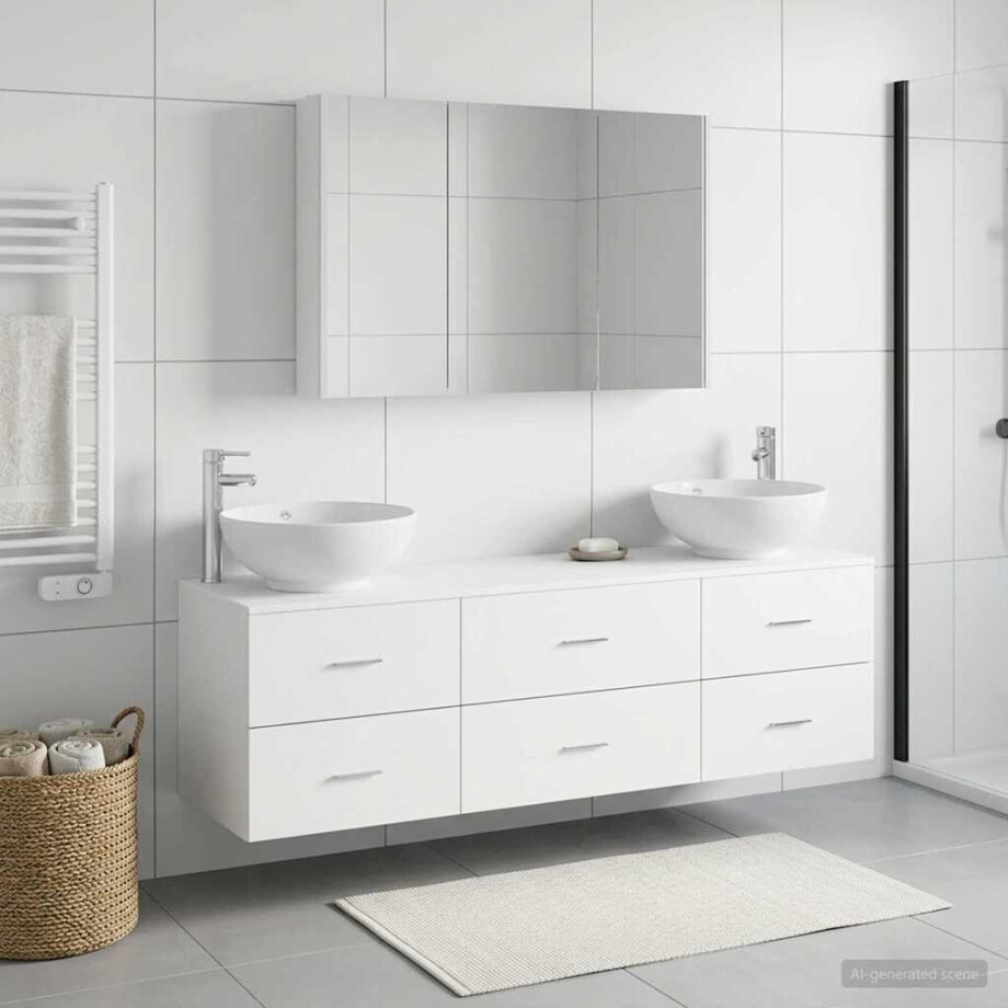 vidaXL Badkamermeubelset 4 st Wit Bewerkt hout en glas vidaXL Badkamermeubelset 4 st Wit Bewerkt hout en glas afbeelding 1