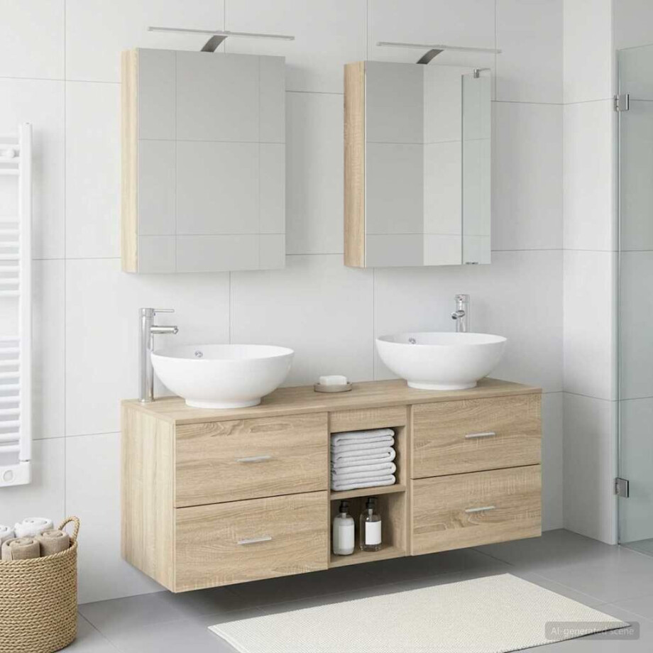 vidaXL Badkamermeubelset 5 st Sonoma Eiken Bewerkt hout en glas vidaXL Badkamermeubelset 5 st Sonoma Eiken Bewerkt hout en glas afbeelding 1