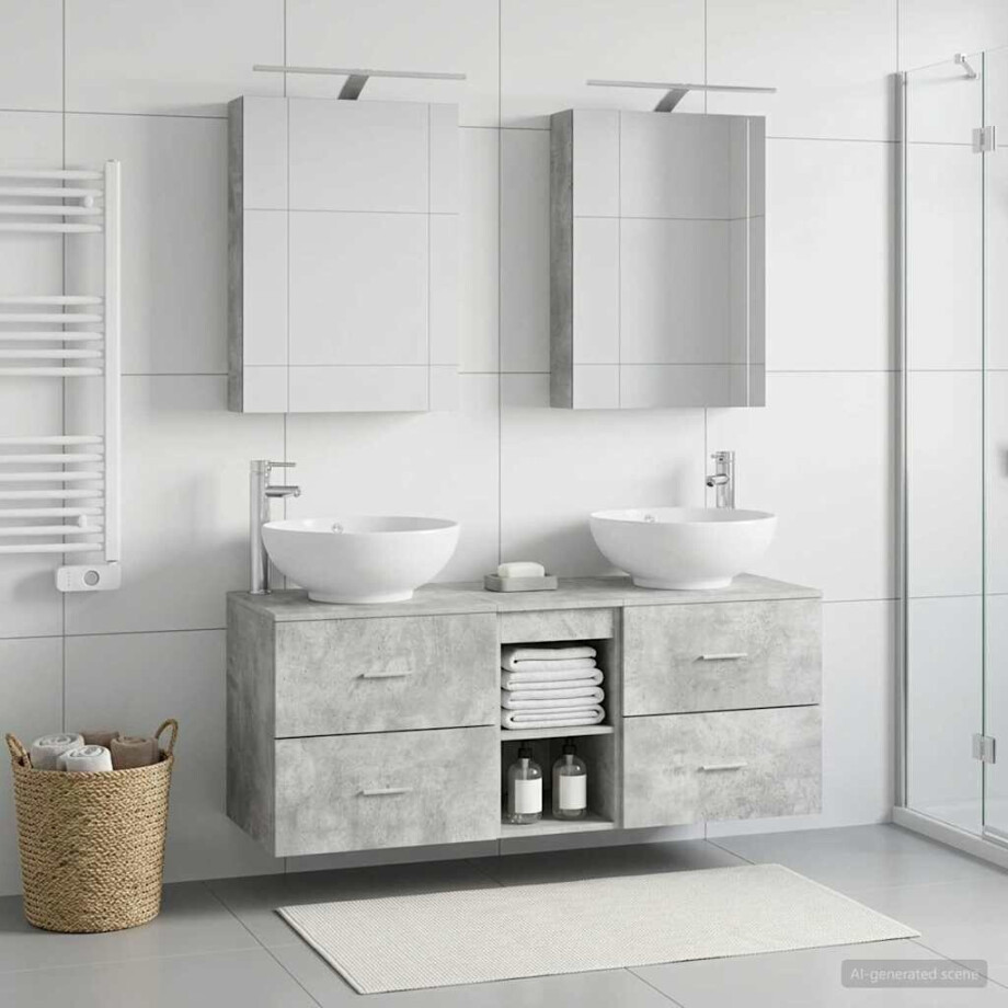vidaXL Badkamermeubelset 5 st Betongrijs Bewerkt hout en glas vidaXL Badkamermeubelset 5 st Betongrijs Bewerkt hout en glas afbeelding 1