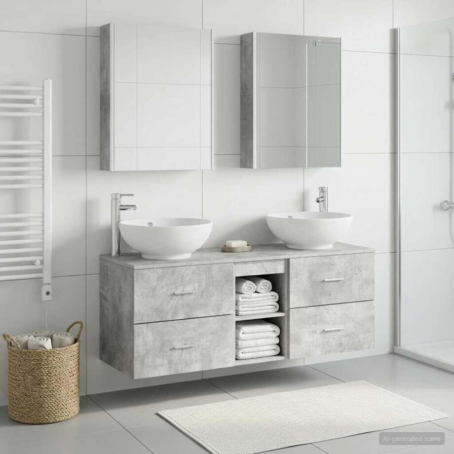vidaXL Badkamermeubelset 5 st Betongrijs Bewerkt hout en glas vidaXL Badkamermeubelset 5 st Betongrijs Bewerkt hout en glas afbeelding 1