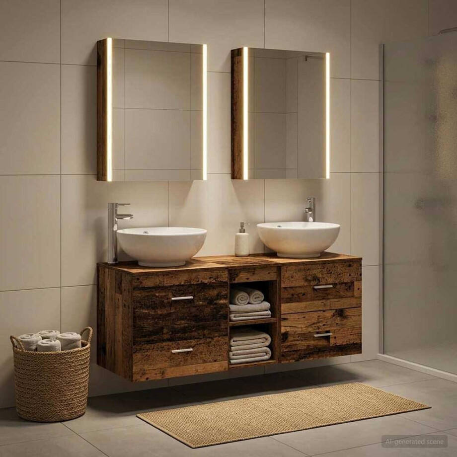 vidaXL Badkamermeubelset 5 st Oud hout Bewerkt hout en glas afbeelding 1