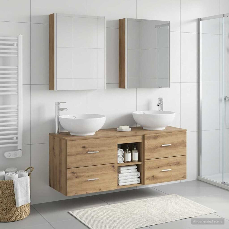 vidaXL Badkamermeubelset 5 st Artisanaal eiken Bewerkt hout en glas afbeelding 1