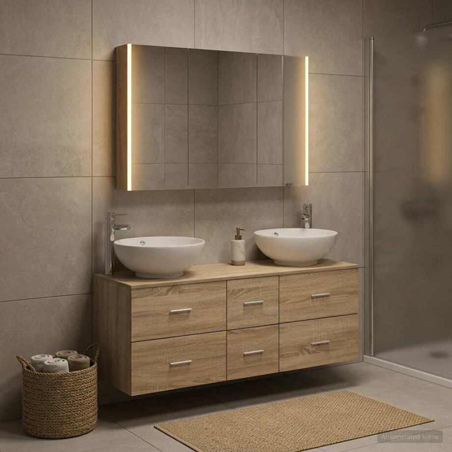 vidaXL Badkamermeubelset 4 st Sonoma Eiken Bewerkt hout en glas afbeelding 1
