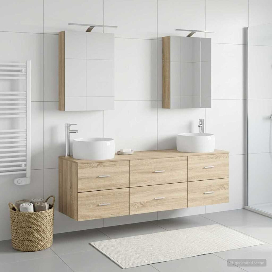vidaXL Badkamermeubelset 5 st Sonoma Eiken Bewerkt hout en glas vidaXL Badkamermeubelset 5 st Sonoma Eiken Bewerkt hout en glas afbeelding 1