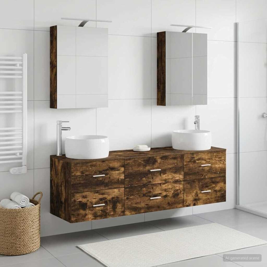 vidaXL Badkamermeubelset 5 st Gerookt eiken Bewerkt hout en glas vidaXL Badkamermeubelset 5 st Gerookt eiken Bewerkt hout en glas afbeelding 1
