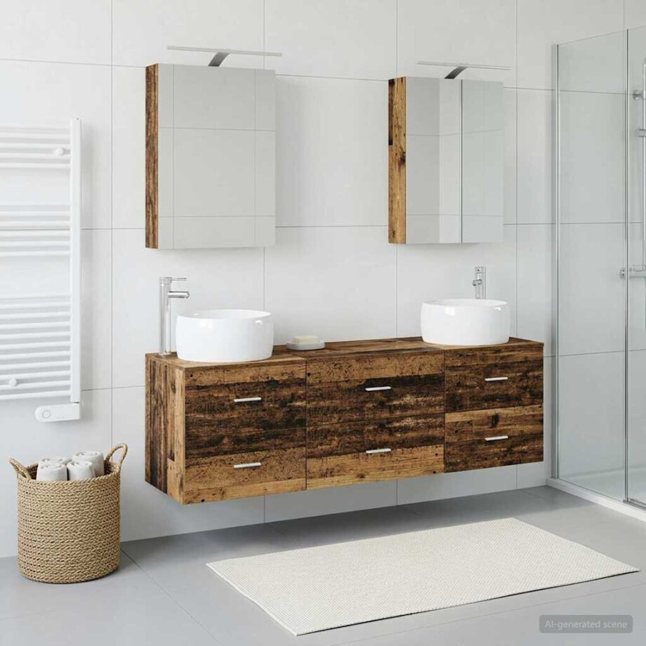 vidaXL Badkamermeubelset 5 st Oud hout Bewerkt hout en glas afbeelding 1
