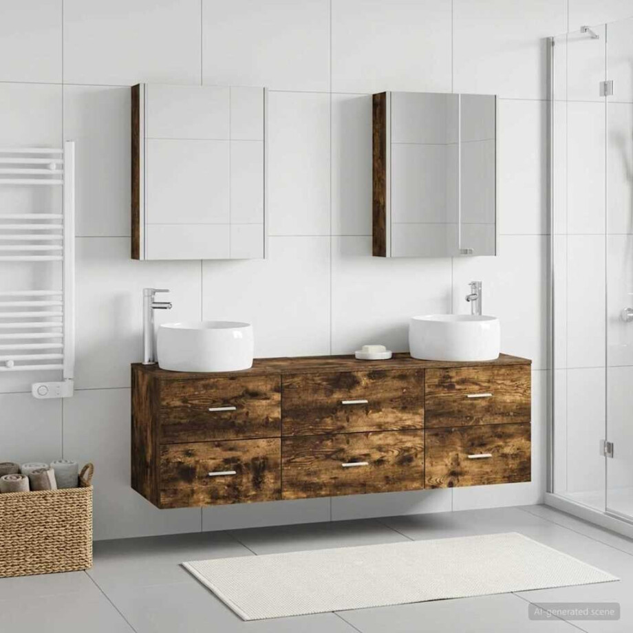 vidaXL Badkamermeubelset 5 st Gerookt eiken Bewerkt hout en glas vidaXL Badkamermeubelset 5 st Gerookt eiken Bewerkt hout en glas afbeelding 1