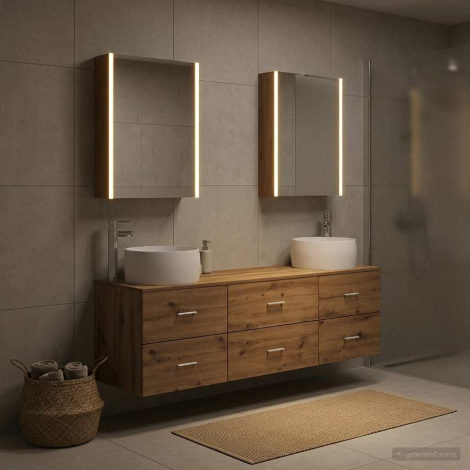 vidaXL Badkamermeubelset 5 st Artisanaal eiken Bewerkt hout en glas afbeelding 1