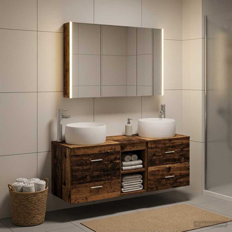 vidaXL Badkamermeubelset 4 st Oud hout Bewerkt hout en glas vidaXL Badkamermeubelset 4 st Oud hout Bewerkt hout en glas afbeelding 1