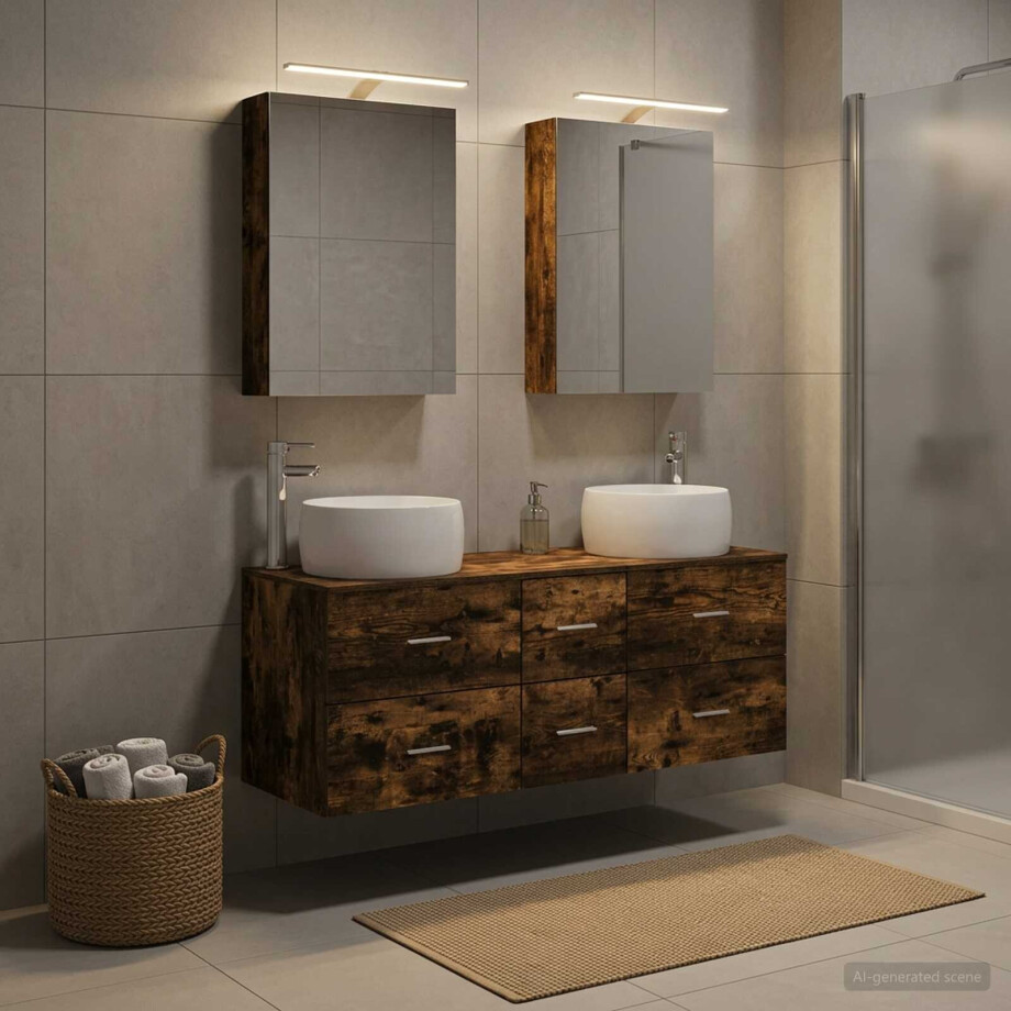 vidaXL Badkamermeubelset 5 st Gerookt eiken Bewerkt hout en glas vidaXL Badkamermeubelset 5 st Gerookt eiken Bewerkt hout en glas afbeelding 1