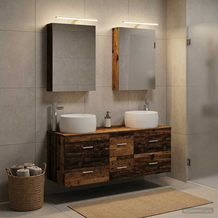 vidaXL Badkamermeubelset 5 st Oud hout Bewerkt hout en glas afbeelding 1