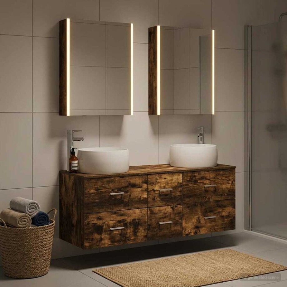 vidaXL Badkamermeubelset 5 st Gerookt eiken Bewerkt hout en glas vidaXL Badkamermeubelset 5 st Gerookt eiken Bewerkt hout en glas afbeelding 1