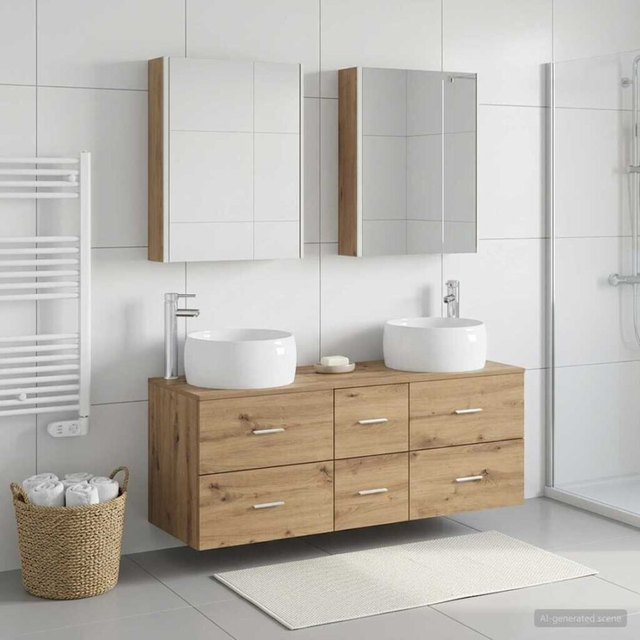 vidaXL Badkamermeubelset 5 st Artisanaal eiken Bewerkt hout en glas afbeelding 1
