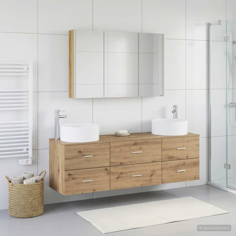 vidaXL Badkamermeubelset 4 st Artisanaal eiken Bewerkt hout en glas vidaXL Badkamermeubelset 4 st Artisanaal eiken Bewerkt hout en glas afbeelding 1