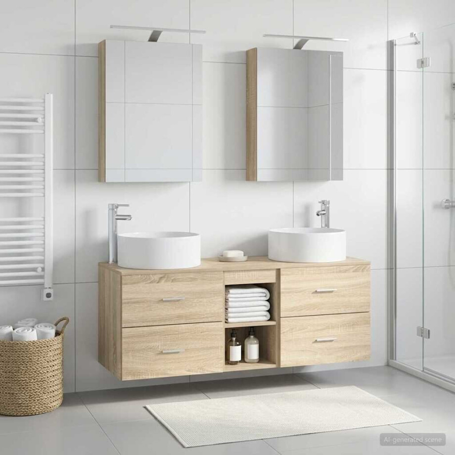 vidaXL Badkamermeubelset 5 st Sonoma Eiken Bewerkt hout en glas vidaXL Badkamermeubelset 5 st Sonoma Eiken Bewerkt hout en glas afbeelding 1