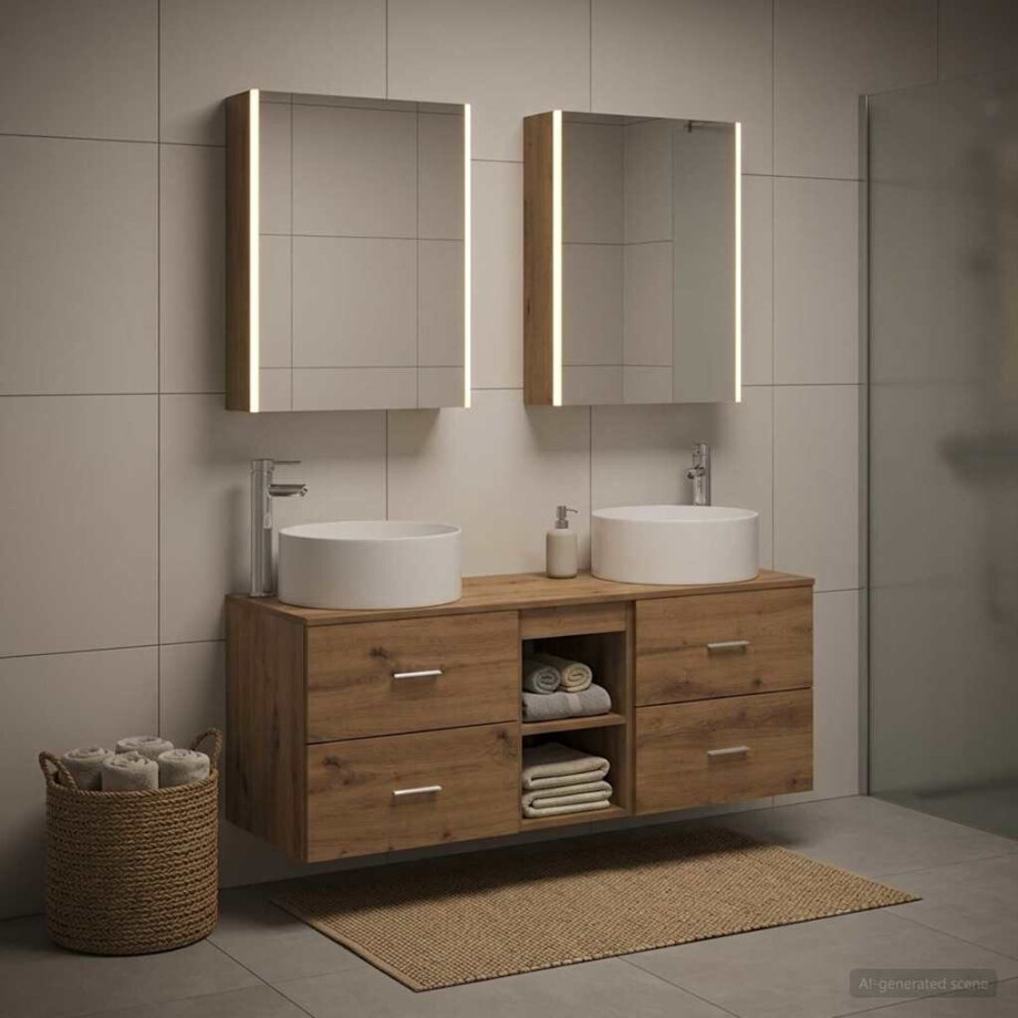 vidaXL Badkamermeubelset 5 st Artisanaal eiken Bewerkt hout en glas afbeelding 1