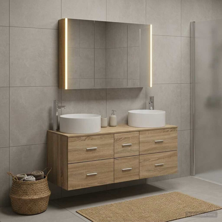 vidaXL Badkamermeubelset 4 st Sonoma Eiken Bewerkt hout en glas afbeelding 1