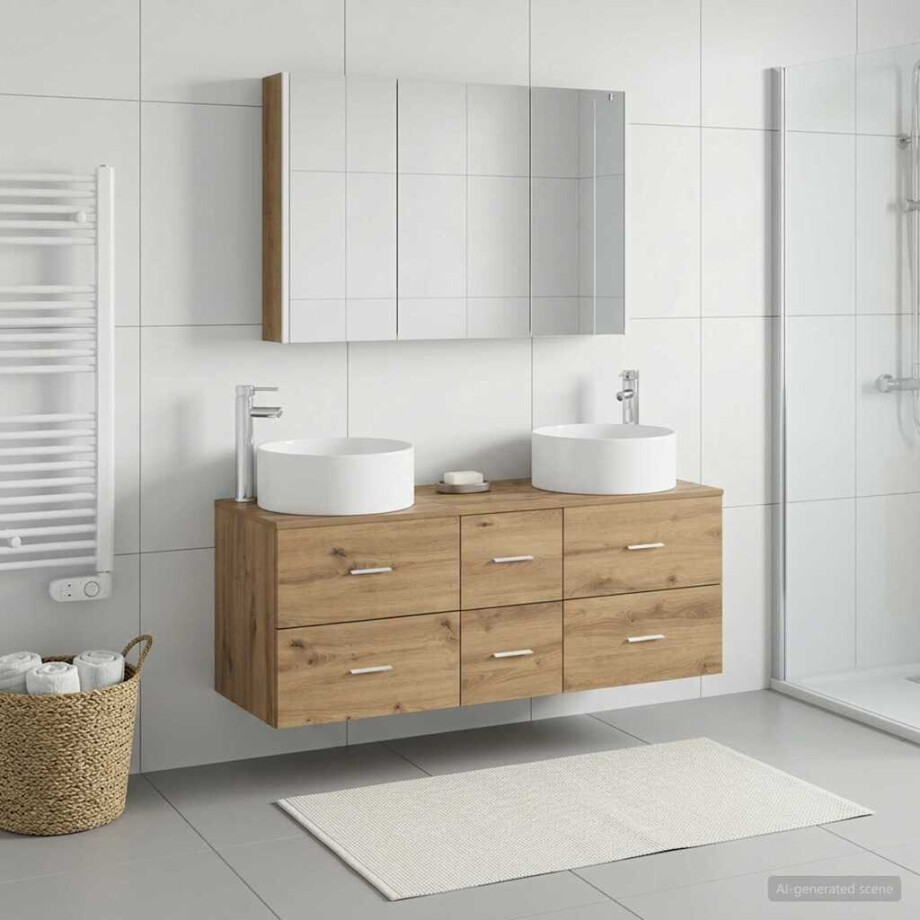 vidaXL Badkamermeubelset 4 st Artisanaal eiken Bewerkt hout en glas vidaXL Badkamermeubelset 4 st Artisanaal eiken Bewerkt hout en glas afbeelding 1