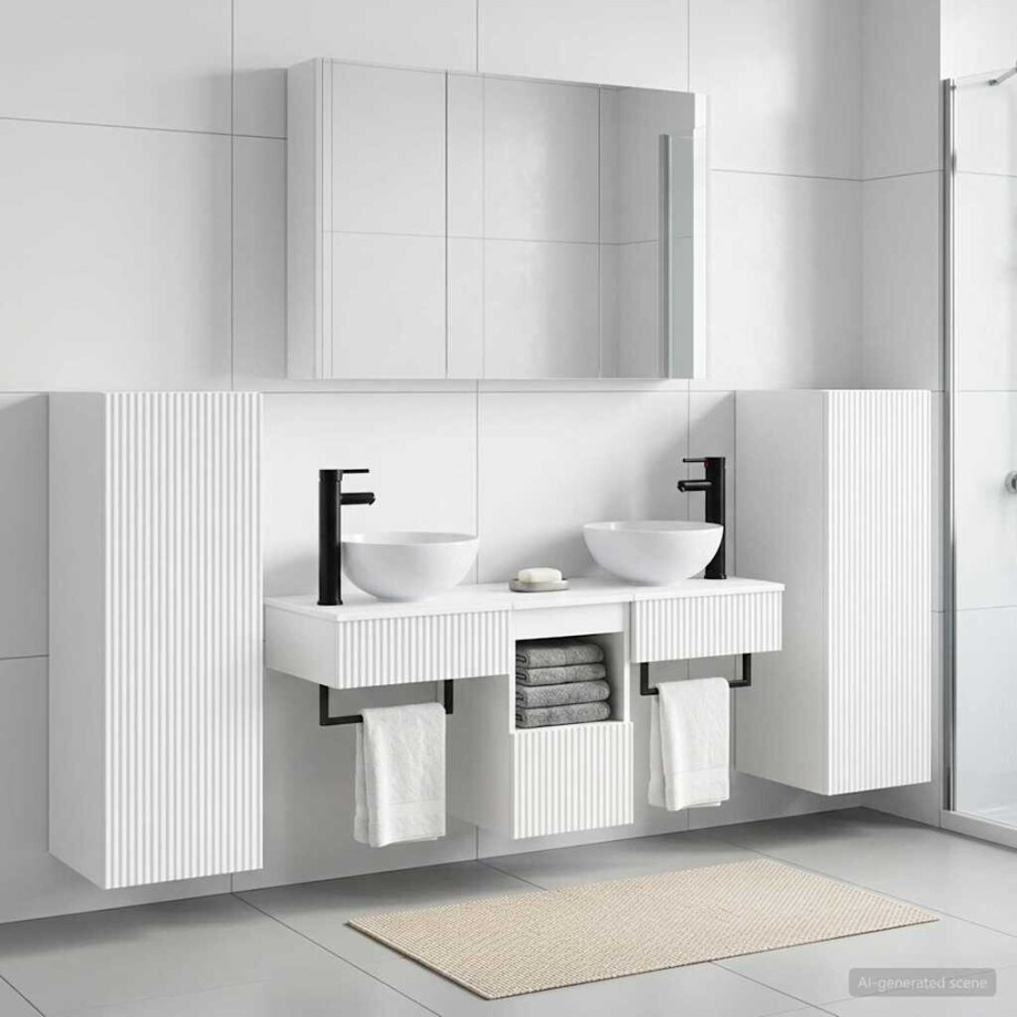 vidaXL Badkamermeubelset 6 st Wit Bewerkt hout en glas vidaXL Badkamermeubelset 6 st Wit Bewerkt hout en glas afbeelding 1