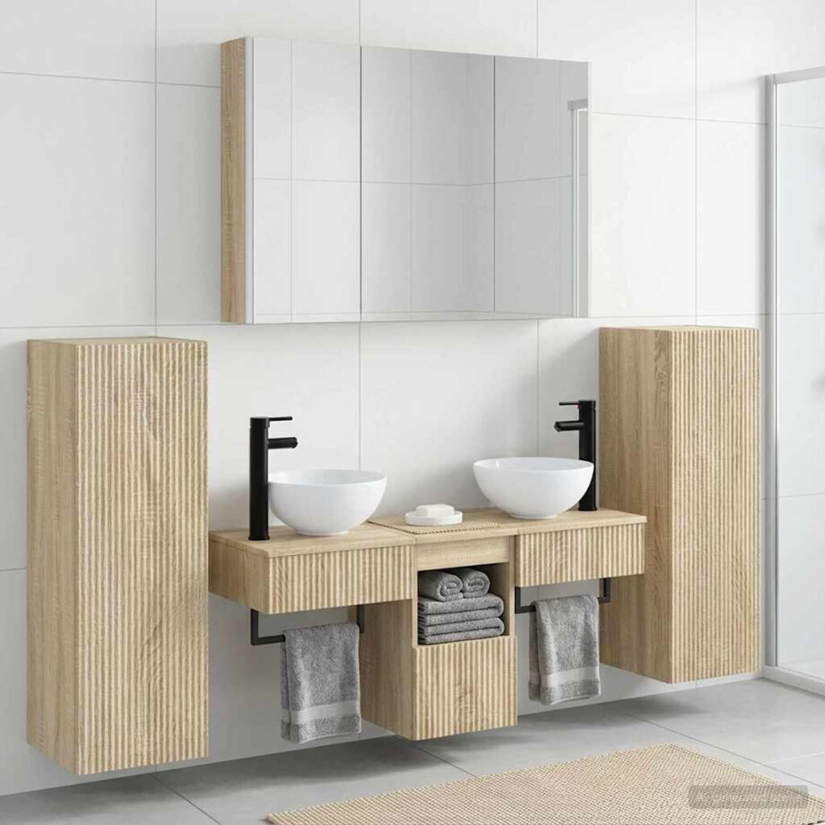 vidaXL Badkamermeubelset 6 st Sonoma Eiken Bewerkt hout en glas afbeelding 1