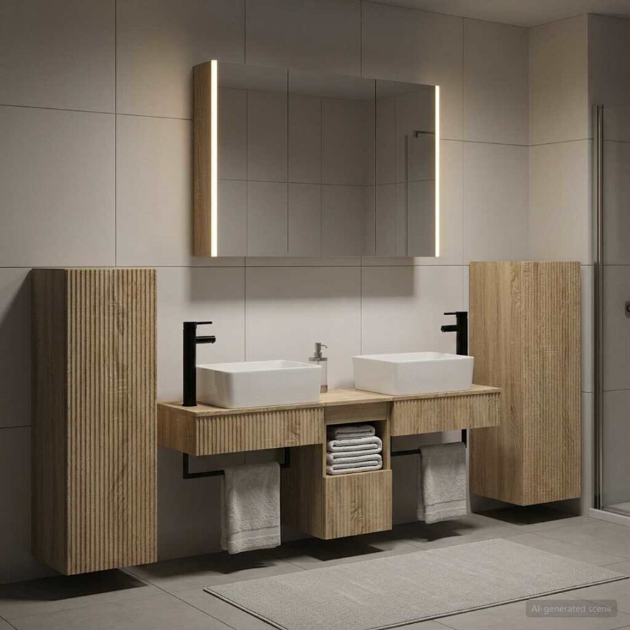 vidaXL Badkamermeubelset 6 st Sonoma Eiken Bewerkt hout en glas afbeelding 1