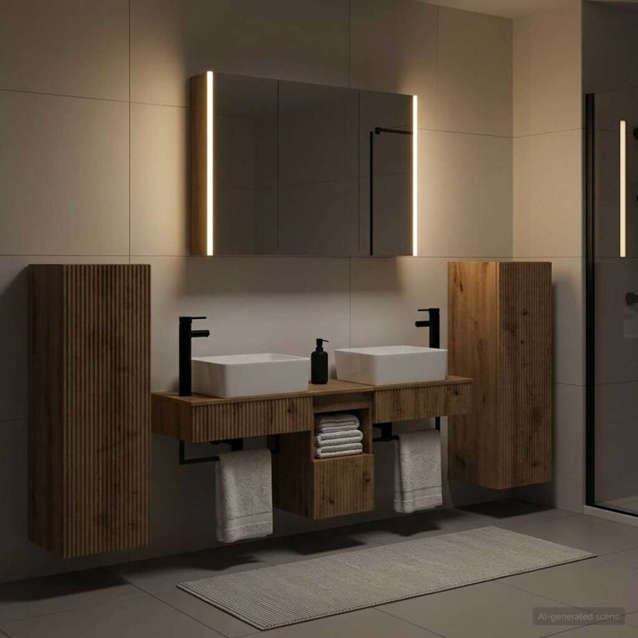vidaXL Badkamermeubelset 6 st Artisanaal eiken Bewerkt hout en glas vidaXL Badkamermeubelset 6 st Artisanaal eiken Bewerkt hout en glas afbeelding 1