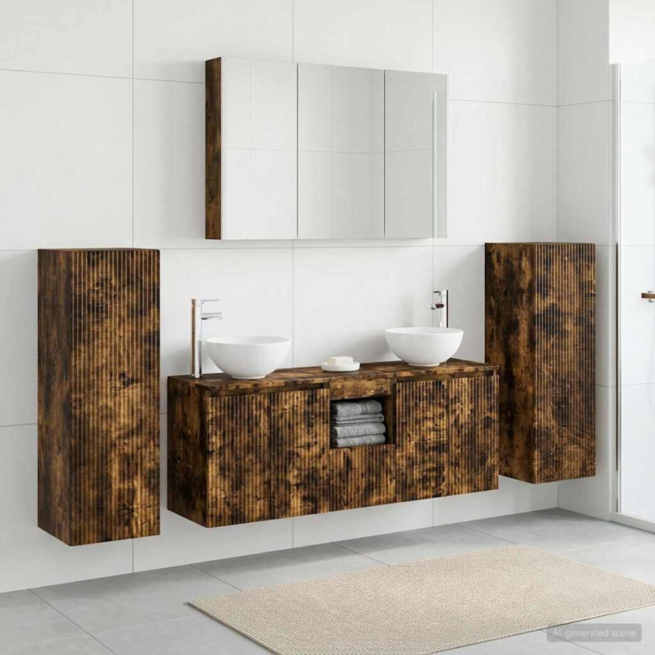 vidaXL Badkamermeubelset 6 st Gerookt eiken Bewerkt hout en glas vidaXL Badkamermeubelset 6 st Gerookt eiken Bewerkt hout en glas afbeelding 1
