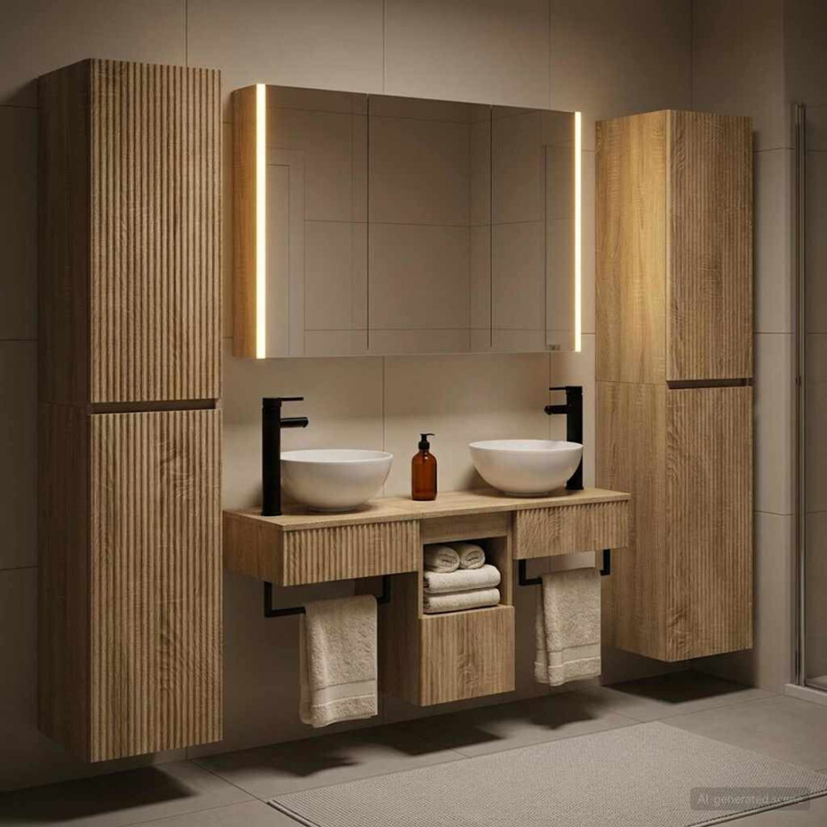 vidaXL Badkamermeubelset 6 st Sonoma Eiken Bewerkt hout en glas afbeelding 1