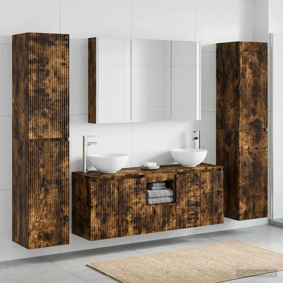 vidaXL Badkamermeubelset 6 st Gerookt eiken Bewerkt hout en glas vidaXL Badkamermeubelset 6 st Gerookt eiken Bewerkt hout en glas afbeelding 1