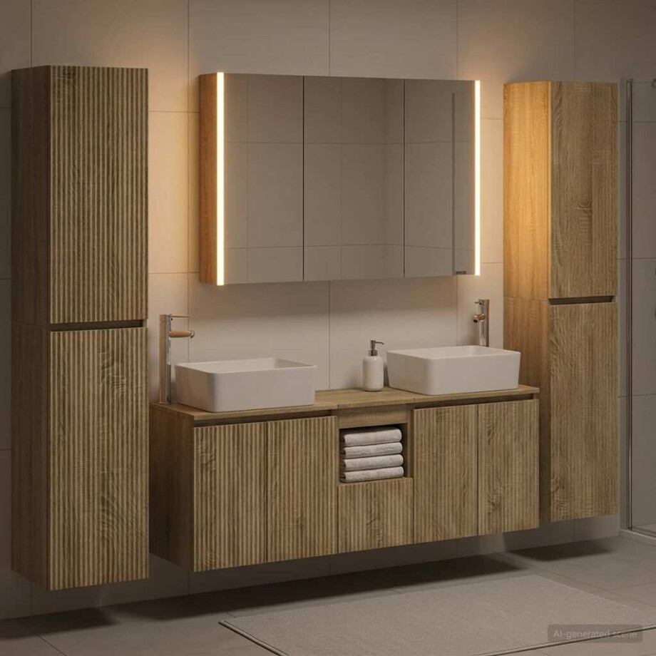 vidaXL Badkamermeubelset 6 st Sonoma Eiken Bewerkt hout en glas afbeelding 1