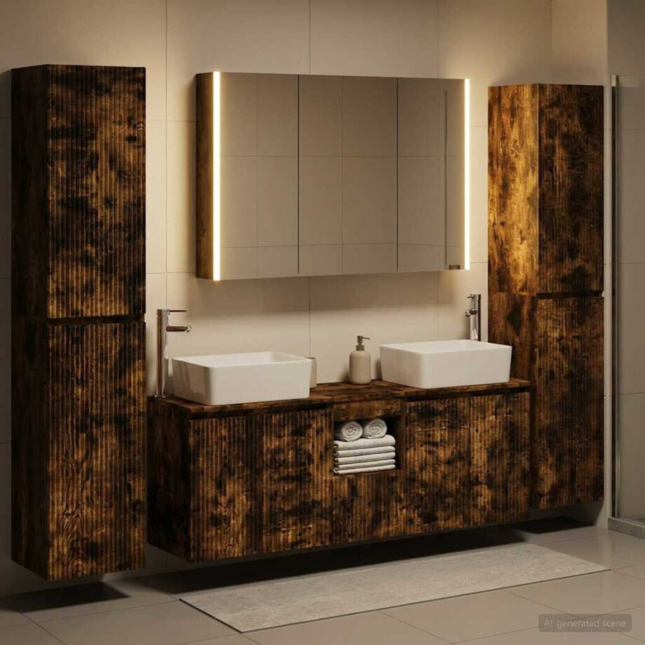 vidaXL Badkamermeubelset 6 st Gerookt eiken Bewerkt hout en glas vidaXL Badkamermeubelset 6 st Gerookt eiken Bewerkt hout en glas afbeelding 1