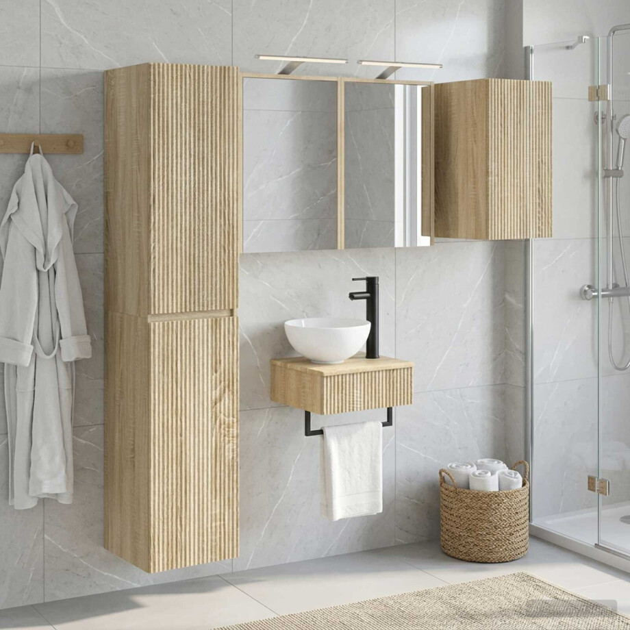 vidaXL Badkamermeubelset 5 st Sonoma Eiken Bewerkt hout en glas vidaXL Badkamermeubelset 5 st Sonoma Eiken Bewerkt hout en glas afbeelding 1