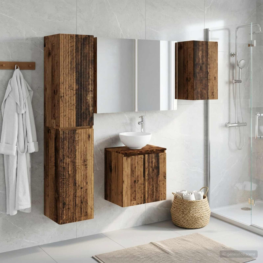 vidaXL Badkamerkastenset 5 st Oud hout Bewerkt hout afbeelding 1