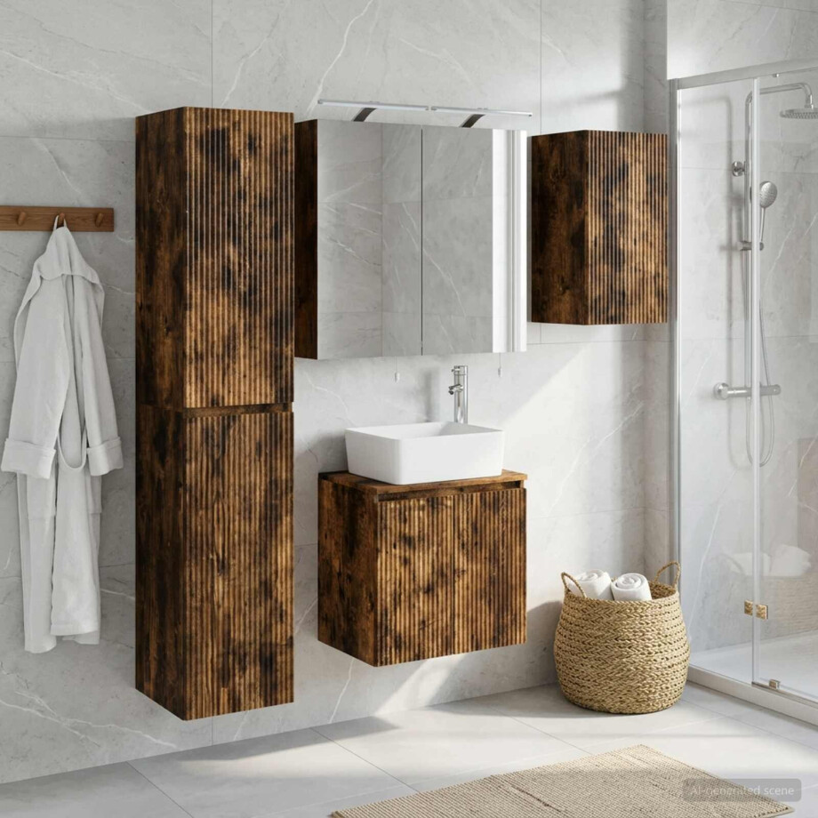 vidaXL Badkamerkastenset 5 st Gerookt eiken Bewerkt hout afbeelding 1