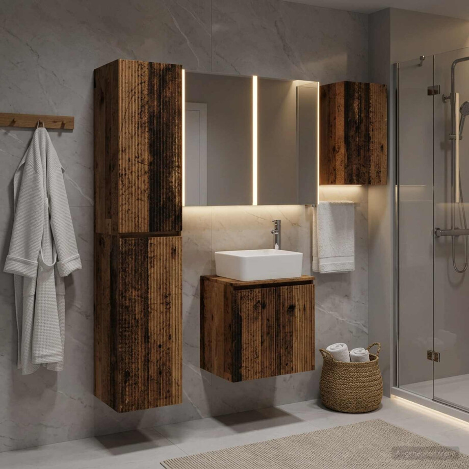 vidaXL Badkamerkastenset 5 st Oud hout Bewerkt hout afbeelding 1