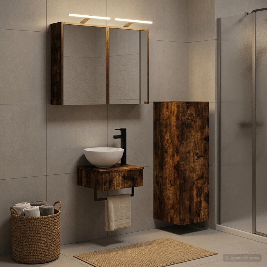 vidaXL Badkamerkastenset 4 st Gerookt eiken Bewerkt hout vidaXL Badkamerkastenset 4 st Gerookt eiken Bewerkt hout afbeelding 1