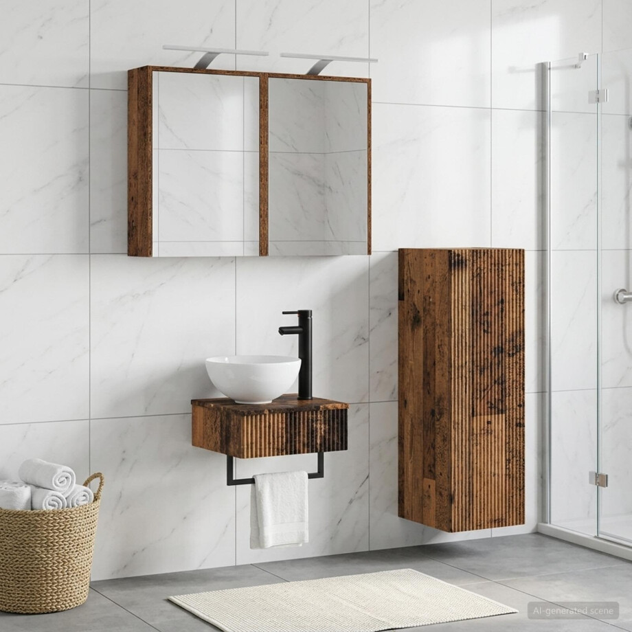 vidaXL Badkamerkastenset 4 st Oud hout Bewerkt hout vidaXL Badkamerkastenset 4 st Oud hout Bewerkt hout afbeelding 1
