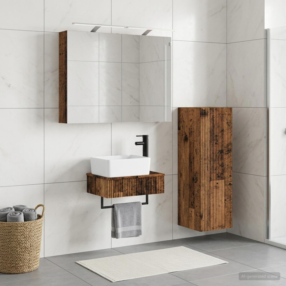 vidaXL Badkamerkastenset 4 st Oud hout Bewerkt hout vidaXL Badkamerkastenset 4 st Oud hout Bewerkt hout afbeelding 1