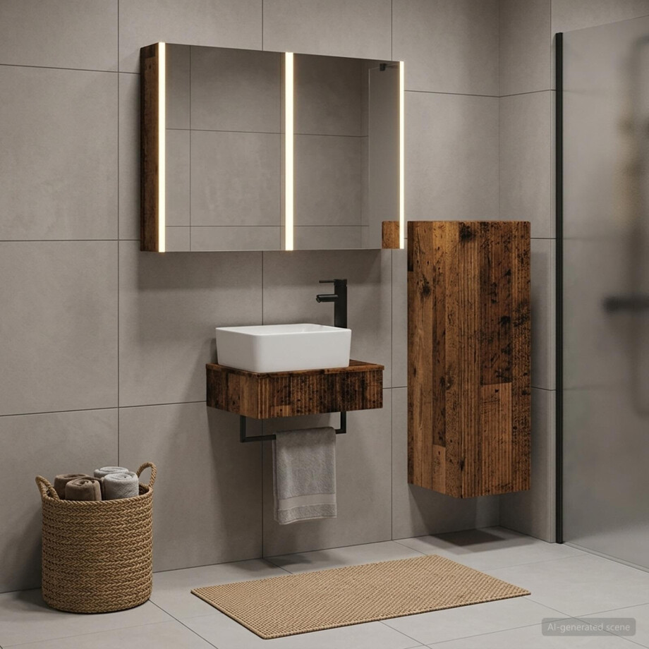 vidaXL Badkamermeubelset 4 st Oud hout Bewerkt hout en glas vidaXL Badkamermeubelset 4 st Oud hout Bewerkt hout en glas afbeelding 1