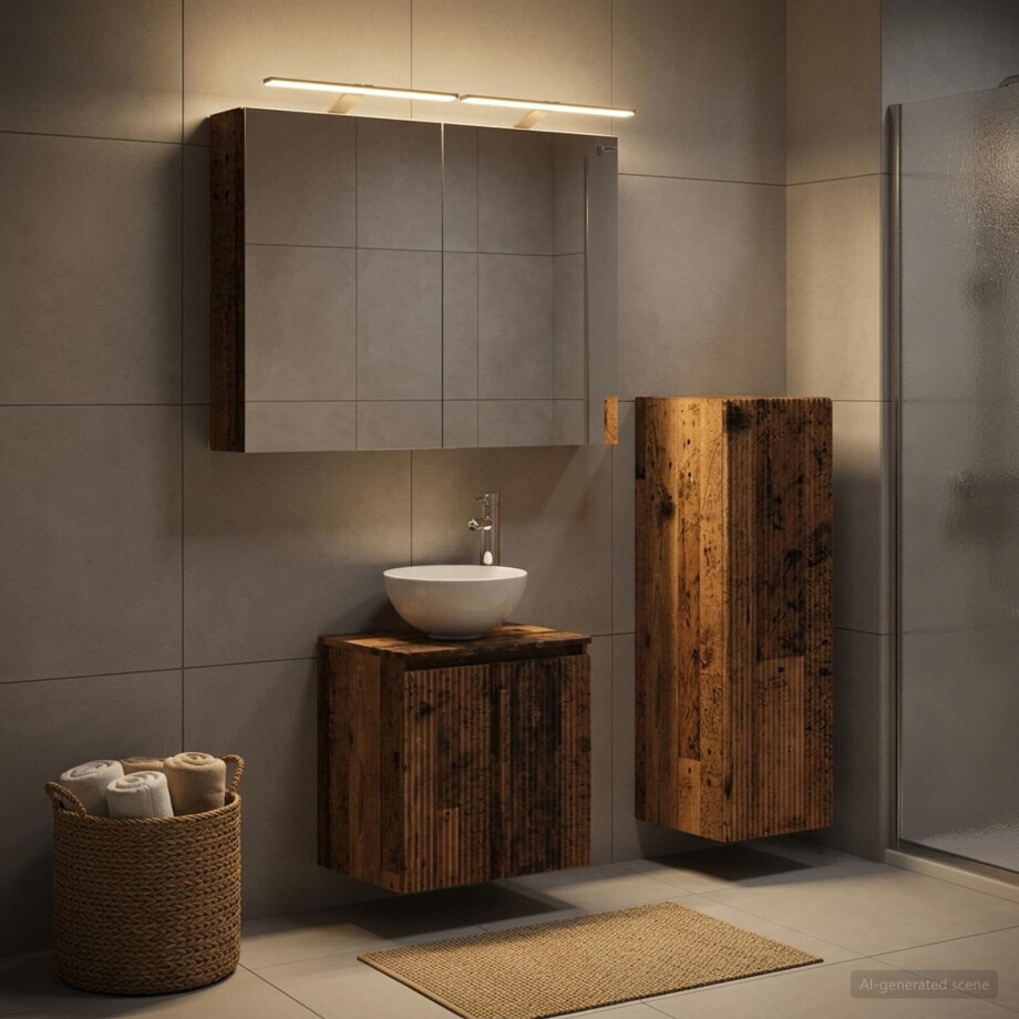 vidaXL Badkamermeubelset 4 st Oud hout Bewerkt hout en glas afbeelding 1