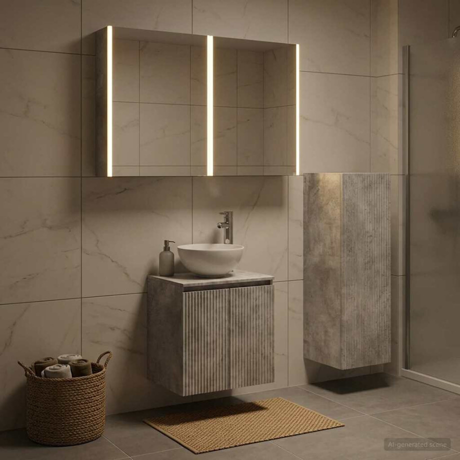 vidaXL Badkamermeubelset 4 st Betongrijs Bewerkt hout en glas vidaXL Badkamermeubelset 4 st Betongrijs Bewerkt hout en glas afbeelding 1