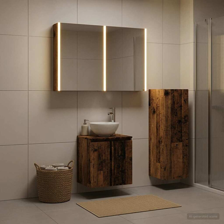 vidaXL Badkamermeubelset 4 st Oud hout Bewerkt hout en glas vidaXL Badkamermeubelset 4 st Oud hout Bewerkt hout en glas afbeelding 1