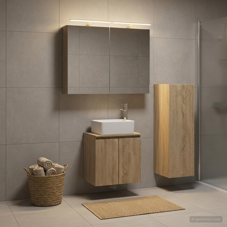 vidaXL Badkamermeubelset 4 st Sonoma Eiken Bewerkt hout en glas afbeelding 1