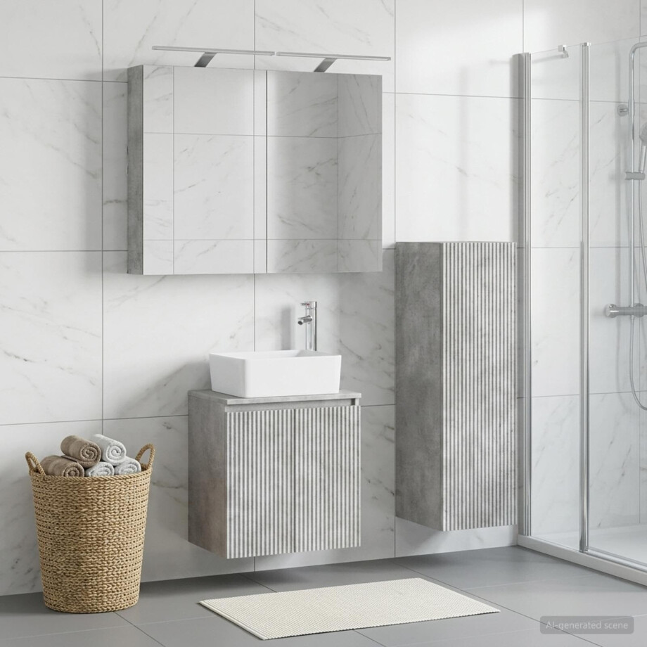 vidaXL Badkamermeubelset 4 st Betongrijs Bewerkt hout en glas vidaXL Badkamermeubelset 4 st Betongrijs Bewerkt hout en glas afbeelding 1