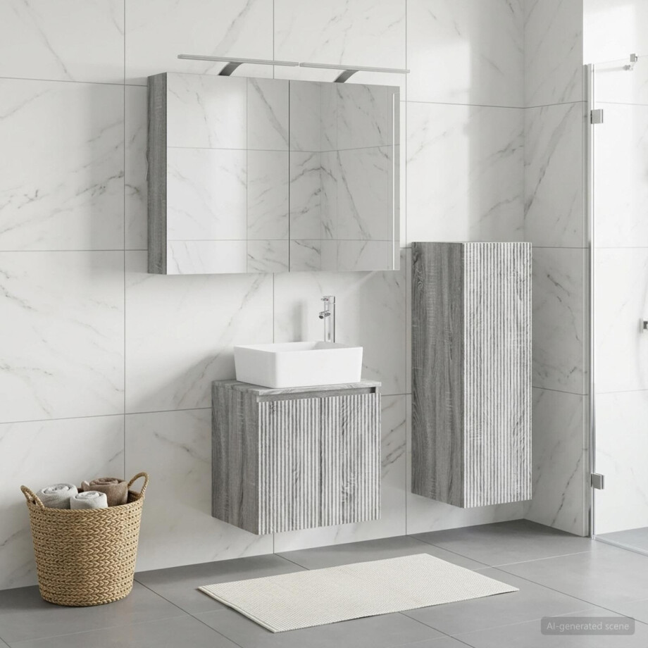 vidaXL Badkamermeubelset 4 st Grijs Sonoma Bewerkt hout en glas afbeelding 1